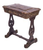 A Chinese export black lacquered and parcel gilt papier mache sewing table,