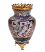 A Japanese gilt-metal mounted cloisonne vase decorated with panels of butterflies,