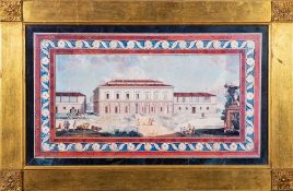 A decorative framed colour print of an Italian pietre dura relief,