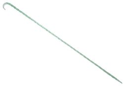 A Victorian spiral-moulded green glass walking stick, possibly Nailsea glass,