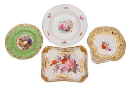 A group of four 19th century Coalport dishes comprising a soup plate painted with a floral bouquet