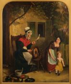 Victorian School (second half 19th century) A lesson at the spinning wheel oil on canvas 59 x 48cm.