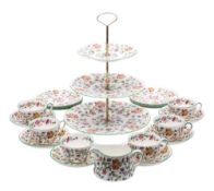 A Minton porcelain part tea service, in the Haddon Hall pattern and comprising six cups,