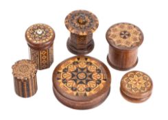 Six various Victorian Tunbridge ware boxes, various dates later 19th century,
