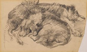 *Robert Lenkiewicz (British, 1941-2002) Pencil Study of two dogs, drawn aged 16 signed lower left,