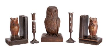 A pair of Continental Art Nouveau carved wood spill vases, early 20th century,