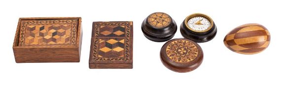 A Victorian Tunbridge ware and ebony compass case by Thomas Barton, late 19th century,