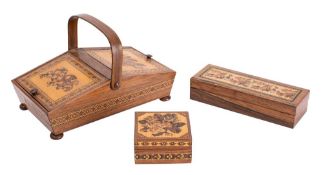 A Victorian Tunbridge ware work or sewing box, mid-19th century, of 'basket' form,