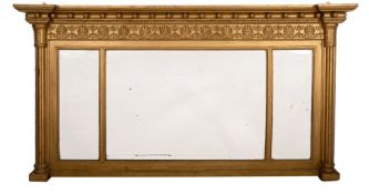A William IV giltwood and composition framed overmantel mirror,
