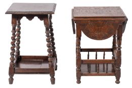 Two Victorian oak square occasional tables,