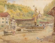 British School (late 19th century) The Knight's Fountain in Fribourg,