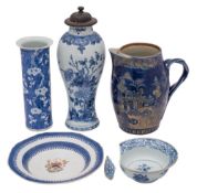 A mixed lot of Chinese porcelain, Qing Dynasty including a prunus pattern sleeve vase,