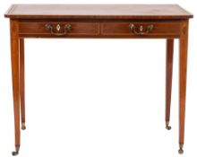 A George III mahogany and sycamore strung writing table,