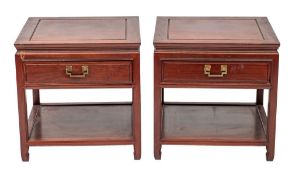 A pair of Chinese stained hardwood sofa or bedside tables,