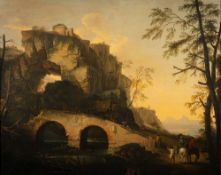 After Salvator Rosa (Italian, 1615-1673) Landscape with a ruinous bridge and travellers,