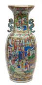 A large Canton baluster vase with turquoise and iron-red decorated dragon handles,
