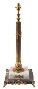 A Continental gilt brass, white marble and veined black marble mounted columnar table lamp,
