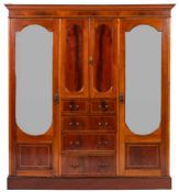 An Edwardian mahogany and chequer banded compactum wardrobe,