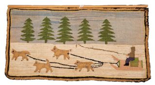 A 'Grenfell' hooked mat, Newfoundland and Labrador, circa 1920s, worked in blues,