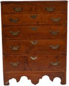 A George II yew wood chest of drawers,