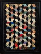 A velvet and silk patchwork panel, probably late 19th century, worked with a rhombus pattern,