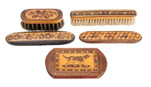 Two late Victorian Tunbridge ware spectacle cases, late 19th century, of oval form,