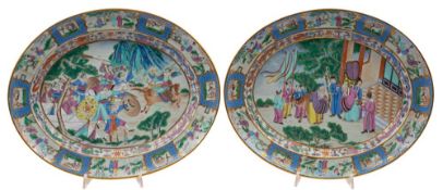A fine pair of Canton oval serving dishes decorated in bright enamels,