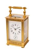 A modern French carriage clock the eight-day duration movement having a platform lever escapement