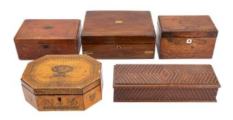 A Regency penworked box, early 19th century; of octagonal section,