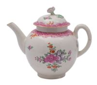 A Baddeley Littler porcelain teapot and cover, of globular form the domed cover with flower knop,