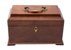 A George III mahogany veneered and brass mounted tea caddy, third quarter 18th century,