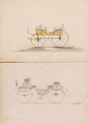 British School (19th century) Two designs for open-top carriages each inscribed, one signed J. G.