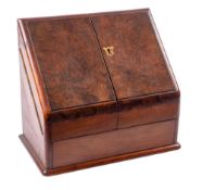 A Victorian mahogany and burr walnut veneered tabletop stationery cabinet, second half 19th century,