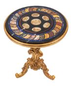 A micro-mosaic and sample marble inset giltwood circular occasional table, mid 19th century,