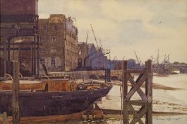 *Norman Wilkinson (British, 1878-1971) Dockside, Canary Wharf,