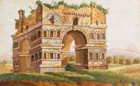 A fine and rare Grand Tour micromosaic panel depicting the arch of Janus Quadrifrons,
