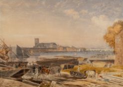 Attributed to George Barrett Jr (Irish, 1767-1842) View of Westminster Abbey from across the Thames,