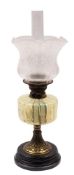 A Victorian gilt metal and glass table oil lamp,