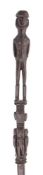 A Victorian Cornish treen walking stick the handle in the form of a double sided bearded man,