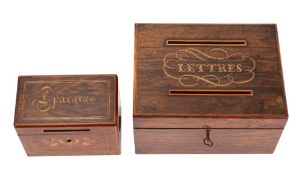 Two French rosewood veneered and marquetry boxes, late 19th century,