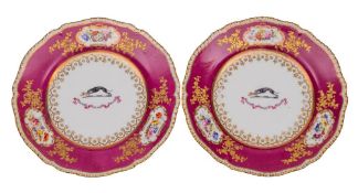 A pair of Chamberlains Worcester armorial dessert plates each painted with the Brisco family