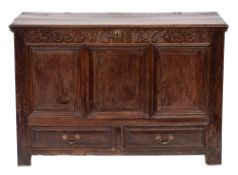 A George I oak mule chest,