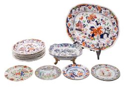 A mixed group of ironstone and stone china table wares, decorated in the Japan pattern,