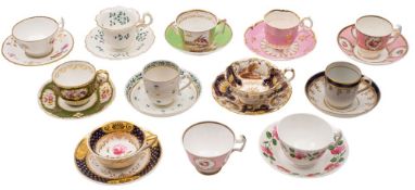 A group of ten late 18th/19th century English porcelain cups and saucers and one trio various