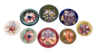 A group of eight small Moorcroft bowls,