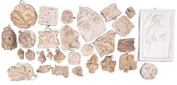 A large quantity of plaster casts of Medieval and Gothic style architectural ornament,