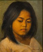 Dullah (Indonesian, 1919-1996) Portrait of a young girl signed lower right oil on canvas 34 x 29cm.