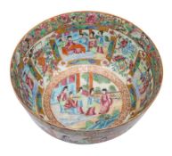 A Canton bowl of steep sided form, Qing Dynasty, 24cm [three tiny chips to rim, star crack to base].