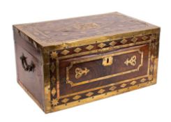 An Anglo-Colonial hardwood and brass-bound chest, 19th century, possibly teak,