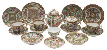 A group of Canton tea wares, Qing Dynasty with conventional decoration including rose medallion,